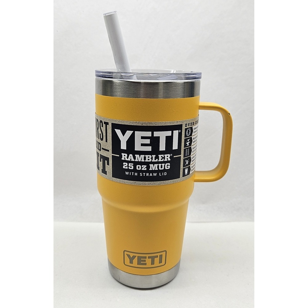 YETI Rambler 25 oz Steel Mug, Beekeeper Yellow w/Lid & Straw, BPA Free, NEW/BLEM